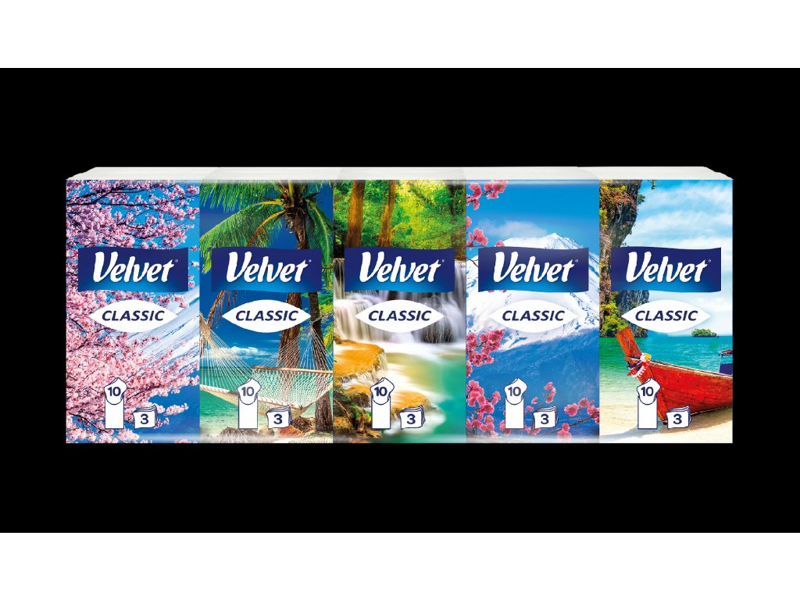 VELVET Classic hygienické papírové kapesníčky 3vrstvé, 10 x 10 ks VELVET Classic hygienické papírové kapesníčky 3vrstvé, 10 x 10 ks