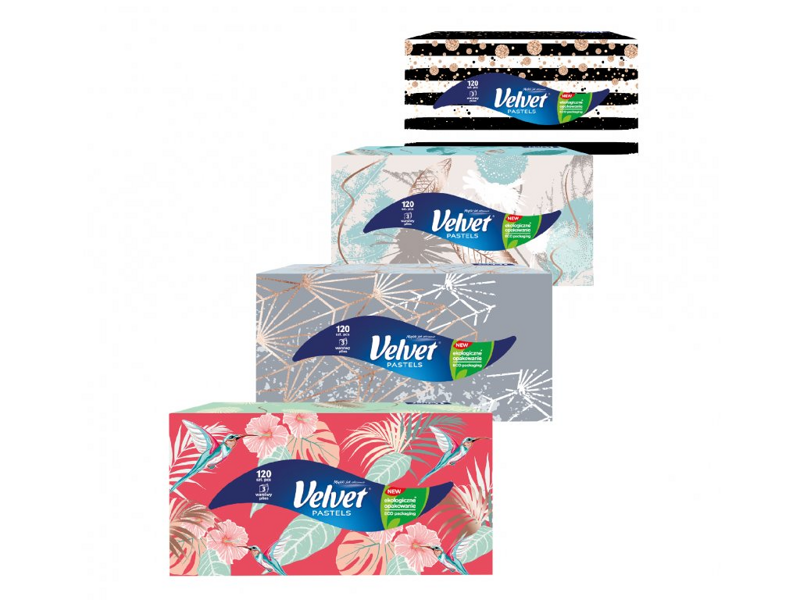 VELVET Harmony pastels papírové kapesníky box 120ks 3vrstvý VELVET Harmony pastels papírové kapesníky box 120ks 3vrstvý