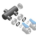 Rozdeľovač - 63mm pripojenie lepením, 2x priame pripojenie ventilu 50mm Rozdeľovač - 63mm pripojenie lepením, 2x priame pripojenie ventilu 50mm
